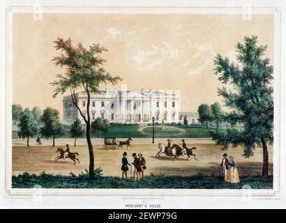 Washington DC, The President's House, (das Weiße Haus), im 19th. Jahrhundert, Druck von Isidore Laurent Deroy nach Augustus Kollner, 1848 Stockfoto