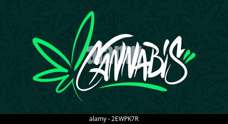 Abstract Graffiti Style Handgeschriebenes Wort Cannabis Mit Cannabis Blatt Vektorgrafik Stock Vektor