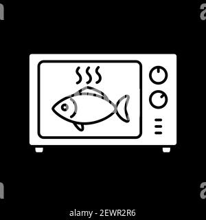 Bratenfisch im dunklen Mikrowellen-Modus Glyphen-Symbol Stock Vektor
