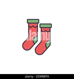 Socken Symbol, Farbe, Linie, Kontur Vektor-Zeichen, lineare Stil Piktogramm isoliert auf weiß. Symbol, Logo-Illustration Stock Vektor