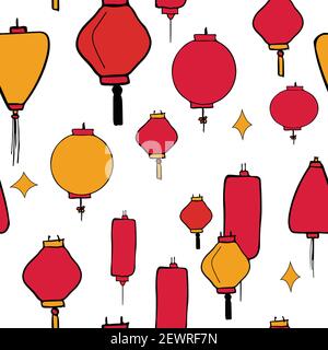 Vektor weißen Hintergrund chinesische Laterne Festival, Nahtloses Muster Hintergrund. Stock Vektor