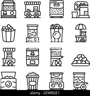 Popcorn Maker Maschine Symbole gesetzt. Umreißen Satz von Popcorn Maker Maschine Vektor-Symbole für Web-Design isoliert auf weißem Hintergrund Stock Vektor