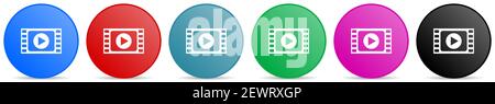 Video-Vektor-Symbole, Satz von Kreis Gradienten Tasten in 6 Farben Optionen für webdesign und mobile Anwendungen Stock Vektor