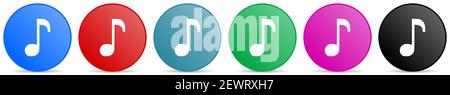 Musikvektorikonen, Satz von Kreis Gradienten Tasten in 6 Farben Optionen für webdesign und mobile Anwendungen Stock Vektor