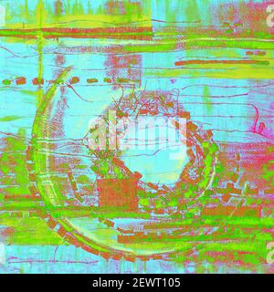 Abstrakte Illustration grün rosa blau Stoff applique. Ethnischer Hintergrund Stockfoto