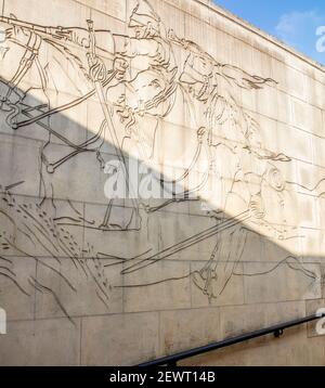 Wandgemälde mit der Schlacht von Waterloo am U-Bahneingang zum Hyde Park Corner Underground vom Freeform Arts Trust, 1995 Stockfoto