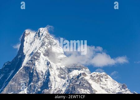 Die Machapuchare (Fischschwanz in Englisch) in der Annapurna Region, Nepal Stockfoto