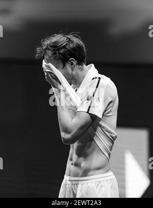 Rotterdam, Niederlande, 3. märz 2021, ABNAMRO World Tennis Tournament, Ahoy, erste Runde Spiel: Daniil Medvedev (RUS).Foto: www.tennisimages.com/henkkoster Stockfoto