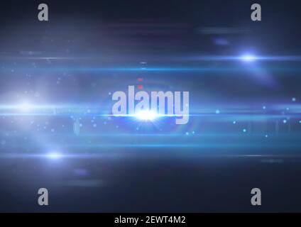 Leuchtende blaue Lichtflecken und Lichtspuren über Blau Hintergrund Stockfoto