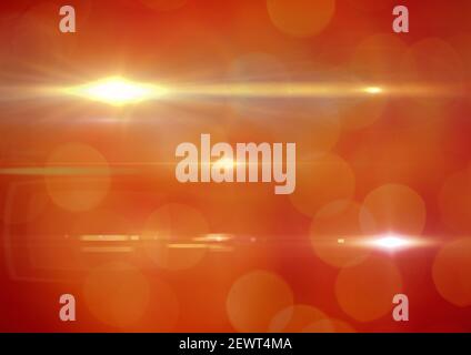 Leuchtende orange Lichtflecken und Licht wandern über orange Hintergrund Stockfoto