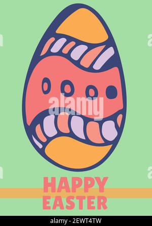 Frohe ostern Text über osterei auf grünem Hintergrund Stockfoto
