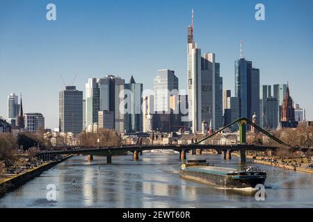Frankfurt Skyline und Main, Frankfurt am Main, Deutschland, Europa Stockfoto