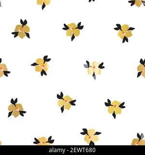 Gold Folie Ditsy Blumen nahtlose Vektor-Muster. Goldene Blumenfaux in Metallic-Optik auf weißem Hintergrund. Wiederholende duckende Blume Hintergrund. Sommer oder Frühling Stock Vektor