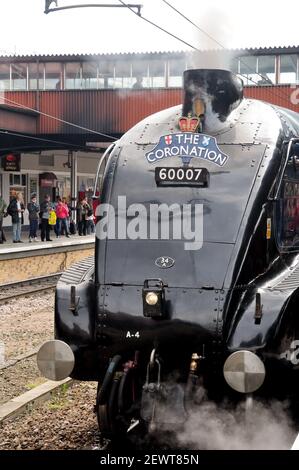 Klasse A4 Pacific No 60007 Sir Nigel Gresley am Bahnhof York, bevor die Krönung-Bahntour 2009 nach Edinburgh gebracht wurde. 16th Mai 2009. Stockfoto