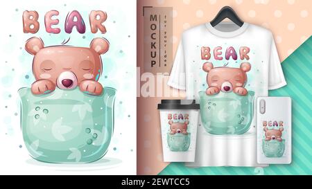 Bär in Tasse - Poster und Merchandising. Stock Vektor