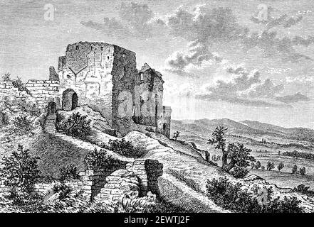 Ruine von Schloss Greifenstein zwischen Friedeberg und Greiffenberg in Schlesien, Polen, 1880 / Ruine der Burg Greifenstein zwischen Friedeberg und Greiffenberg in Schlesien, Polen, im Jahr 1880, Historisch, historisch, Digitale verbesserte Reproduktion eines Originals aus dem 19th. Jahrhundert / digitale Reproduktion einer Originalvorlage aus dem 19. Jahrhundert, Stockfoto