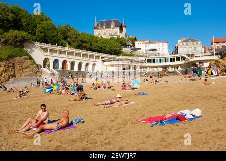 Plage du Port Vieux, Biarritz, Frankreich während der Pandemie Covid 19, Sommer 2020. Stockfoto