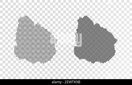 Set von abstrakten Karten von Uruguay. Punkt- und Linienkarte von Uruguay. Vektor gepunktete Karte von Uruguay isoliert auf transparentem Hintergrund Stock Vektor
