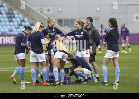 Manchester, Großbritannien. März 2021, 03rd. Manchester City während des UEFA Women's Champions League-Spiels von 16 zwischen Manchester City und Fiorentina im Academy Stadium, Manchester, Großbritannien. Kredit: SPP Sport Presse Foto. /Alamy Live Nachrichten Stockfoto