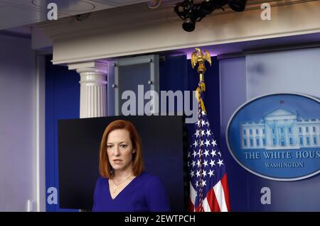 Washington, USA. März 2021, 03rd. Jen Psaki, die Pressesprecherin des Weißen Hauses, spricht am 3. März 2021 bei einer Pressekonferenz im Weißen Haus in Washington. Foto von Yuri Gripas/Pool/Sipa USA Quelle: SIPA USA/Alamy Live News Stockfoto