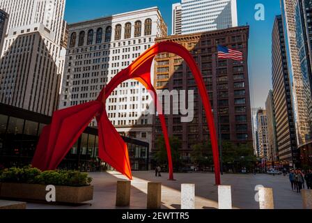 Calders Flamingo oder stabil, wurde der Öffentlichkeit im Jahr 1974.it enthüllt befindet sich in 50 W Adams St, Chicago, IL 60610 Stockfoto