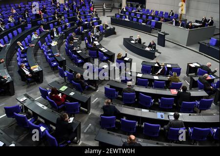 Berlin, Deutschland. März 2021, 03rd. Ein Blick auf den Plenarsaal im Deutschen Bundestag. Quelle: Kira Hofmann/dpa-Zentralbild/dpa/Alamy Live News Stockfoto