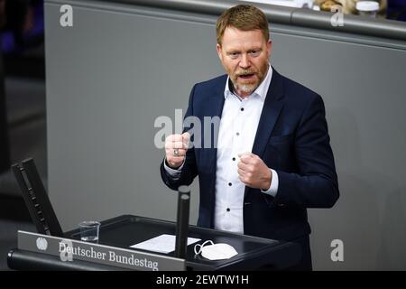Berlin, Deutschland. März 2021, 03rd. Christoph Matschie (SPD) spricht bei der aktuellen Debatte vor den Bundestagsabgeordneten. Quelle: Kira Hofmann/dpa-Zentralbild/dpa/Alamy Live News Stockfoto