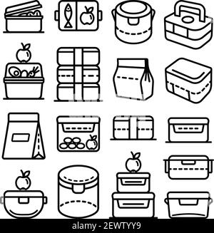 Lunchbox Umriss Icon Set. Illustration Set von Lunchbox Symbol Vektor für Web-Design isoliert auf weiß Stock Vektor