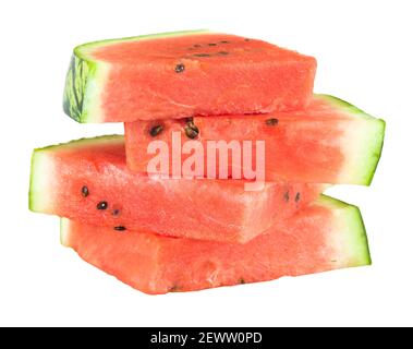 Reife Wassermelonenscheiben isoliert auf weiß, geschnittene Wassermelone ausgeschnitten Stockfoto