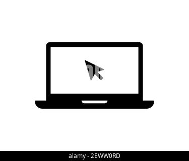 Vektorsymbol für Laptops. Computer mit Mausklick Zeigersymbol auf weißem Hintergrund isoliert Vektor EPS 10 Stock Vektor