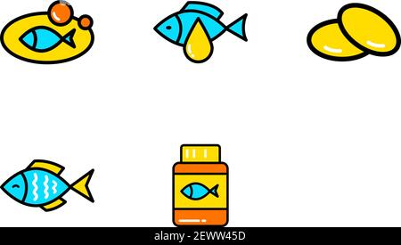 Omega 3-Logo-Design. Fischöl Vektor-Design. Einfaches Icon-Set für Fische Stock Vektor