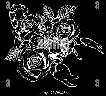 Silhouette von Skorpion mit Rosen Vektor Illustration Stock Vektor