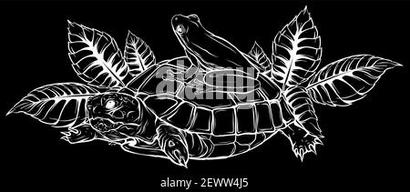 Silhouette Frosch und Schildkröte Vektor Illustration Grafik Kunst Stock Vektor
