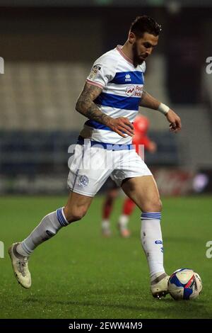 London, Großbritannien. März 2021, 03rd. Geoff Cameron von Queens Park Rangers in Aktion während des Spiels. EFL Skybet Championship Match, Queens Park Rangers gegen Barnsley im Kiyan Prince Foundation Stadium, Loftus Road in London am Mittwoch, 3rd. März 2021. Dieses Bild darf nur für redaktionelle Zwecke verwendet werden. Nur redaktionelle Verwendung, Lizenz für kommerzielle Nutzung erforderlich. Keine Verwendung in Wetten, Spiele oder ein einzelner Club / Liga / Spieler Publikationen. PIC von Steffan Bowen / Andrew Orchard Sport Fotografie / Alamy Live News Kredit: Andrew Orchard Sport Fotografie / Alamy Live News Stockfoto