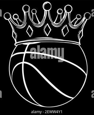 Silhouette Basketball König Krone. Symbol „Sportwinner“, Emoji Style Illustration. Stock Vektor