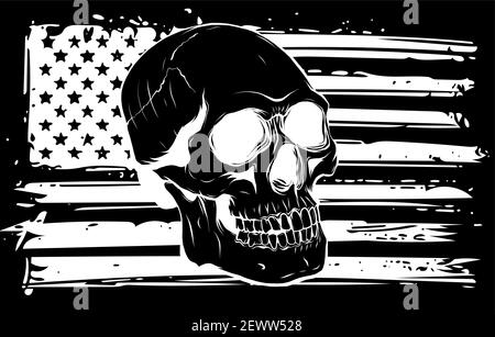 Silhouette von Skull und Flagge usa. Vektorgrafik. Stock Vektor