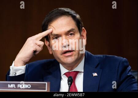 Washington, USA, 03rd. März 2021. 3. März 2021 - Washington, DC, Vereinigte Staaten: US-Senator Marco Rubio (R-FL) spricht bei einer Anhörung des Senats Foreign Relations Committee. (Foto: Michael Brochstein/Sipa USA) Quelle: SIPA USA/Alamy Live News Stockfoto