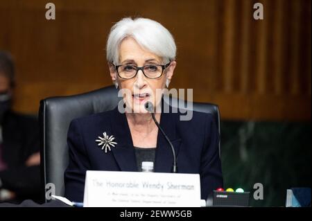 Washington, USA, 03rd. März 2021. 3. März 2021 - Washington, DC, Vereinigte Staaten: Wendy Sherman, Nominierte für das Amt des stellvertretenden Staatssekretärs, spricht bei einer Anhörung des Senats für Auswärtige Beziehungen. (Foto: Michael Brochstein/Sipa USA) Quelle: SIPA USA/Alamy Live News Stockfoto