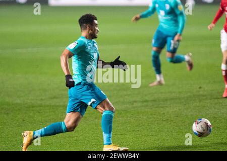 Bristol, Großbritannien. März 2021, 03rd. Junior Stanislas von Bournemouth in Aktion .EFL Skybet Championship match, Bristol City gegen AFC Bournemouth im Ashton Gate Stadium in Bristol, Avon am Mittwoch, 3rd. März 2021. Dieses Bild darf nur für redaktionelle Zwecke verwendet werden. Nur redaktionelle Verwendung, Lizenz für kommerzielle Nutzung erforderlich. Keine Verwendung in Wetten, Spiele oder ein einzelner Club / Liga / Spieler Publikationen. PIC von Lewis Mitchell / Andrew Orchard Sport Fotografie / Alamy Live News Kredit: Andrew Orchard Sport Fotografie / Alamy Live News Stockfoto