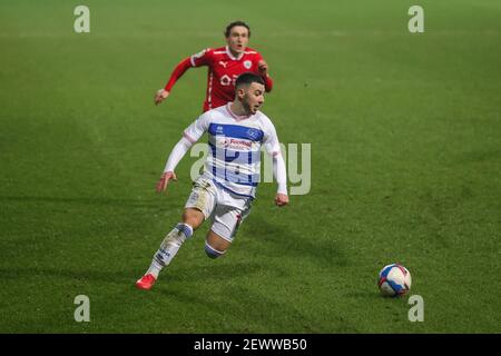 LONDON, ENGLAND. MÄRZ 3RD. QPRs Ilias Chair über den Angriff während der Sky Bet Championship-Spiel zwischen Queens Park Rangers und Barnsley im Loftus Road Stadium, London am Mittwoch 3rd März 2021. (Kredit: Ian Randall, Mi News) Kredit: MI Nachrichten & Sport /Alamy Live Nachrichten Stockfoto