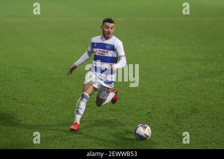 LONDON, ENGLAND. MÄRZ 3RD. QPRs Ilias Chair on the Ball während des Sky Bet Championship-Spiels zwischen Queens Park Rangers und Barnsley im Loftus Road Stadium, London am Mittwoch, 3rd. März 2021. (Kredit: Ian Randall, Mi News) Kredit: MI Nachrichten & Sport /Alamy Live Nachrichten Stockfoto