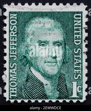 Thomas Jefferson Vereinigte Staaten 1c Briefmarke ausgegeben 1968 Stockfoto