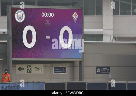 Manchester, Großbritannien. März 2021, 03rd. Gesamtansicht des Academy Stadions während des UEFA Women's Champions League-Spiels von 16 zwischen Manchester City und Fiorentina im Academy Stadium, Manchester, Großbritannien. Kredit: SPP Sport Presse Foto. /Alamy Live Nachrichten Stockfoto