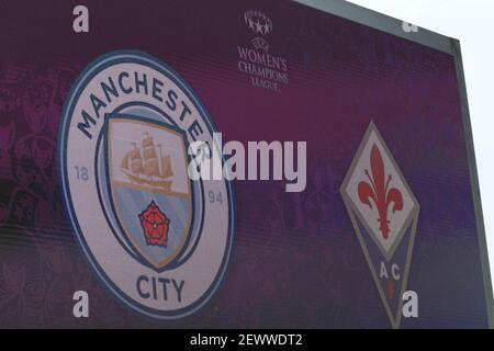 Manchester, Großbritannien. März 2021, 03rd. Gesamtansicht des Academy Stadions während des UEFA Women's Champions League-Spiels von 16 zwischen Manchester City und Fiorentina im Academy Stadium, Manchester, Großbritannien. Kredit: SPP Sport Presse Foto. /Alamy Live Nachrichten Stockfoto