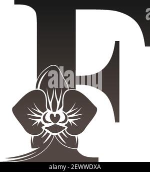 Buchstabe F Logo Symbol mit schwarzer Orchidee Design Vektor Illustration Stock Vektor
