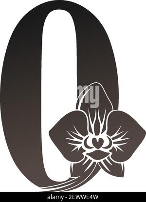 Nummer Null Logo Symbol mit schwarzen Orchidee Design Vektor Illustration Stock Vektor