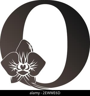 Buchstabe O Logo Symbol mit schwarzer Orchidee Design Vektor Illustration Stock Vektor