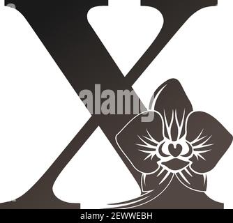 Buchstabe X Logo Symbol mit schwarzer Orchidee Design Vektor Illustration Stock Vektor