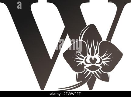 Buchstabe W Logo Symbol mit schwarzer Orchidee Design Vektor Illustration Stock Vektor