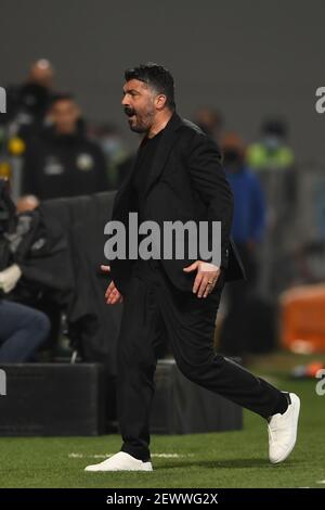 Ivan Gennaro Gattuso Coach (Napoli) während der italienischen Serie A Spiel zwischen Sassuolo 3-3 Napoli im Mapei-Stadion am 03. März 2021 in Reggio Emilia, Italien. Quelle: Maurizio Borsari/AFLO/Alamy Live News Stockfoto